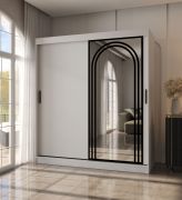 Kledingkast / schuifdeurenkast / mat wit / 10 vakken / 2 kledingstangen / decoratieve spiegeldeur / 180 x 62 x 200 cm / voor de slaapkamer