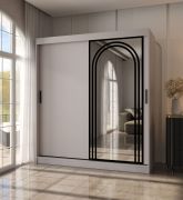 Kledingkast / schuifdeurenkast / Kasjmier / 10 vakken / 2 kledingstangen / decoratieve spiegeldeur / 180 x 62 x 200 cm / voor de slaapkamer