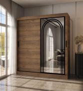 Kledingkast / schuifdeurenkast / Kleur: walnoten Warmia / 10 vakken / 2 kledingstangen / decoratieve spiegeldeur / 180 x 62 x 200 cm / voor de slaapkamer