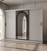 Schuifdeurenkast / mat wit / 10 vakken / 2 kledingstangen / 250 x 62 x 200 cm / Kledingkast / Spiegeldeur / Hoogwaardige afwerking / Modern design