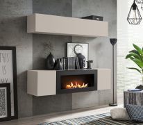 Woonwand | Kleur: kasjmier | 1 hangkast | 1 TV-onderkast met bio-ethanolopenhaard | Maten: 160 x 40 x 150 cm | Push-to-open-functie