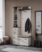 Kapstok met zitting | incl. zitkussen | kleur: kasjmier / zwart | afmetingen: 90 x 32 x 203 cm | 2 haken | modern design | 1 schoenenkast