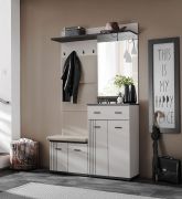 Kledingkast | incl. zitkussen | spiegel | kleur: kasjmier / zwart | gestoffeerd paneel | afmetingen: 120 x 32 x 203 cm | 4 haken | 1 plank | zitgedeelte