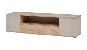 TV-onderkast | Push-to-open-functie | Kleur: Viking-eiken / kasjmier | 2 draaideuren | 1 lade | Maten: 160 x 45 x 42 cm | voor de woonkamer