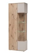 Vitrine kast | Push-to-open-functie | Kleur: Viking-eik / kasjmier | 2 deuren | Maten: 70 x 40 x 197 cm | incl. LED verlichting | 10 vakken