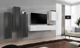 Modern wandmeubel Balestrand 40, kleur: grijs / wit - Afmetingen: 160 x 330 x 40 cm (H x B x D), met vijf deuren