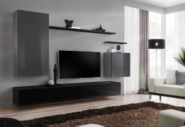 Hangelement met vijf deuren Balestrand 25, kleur: grijs / zwart - Afmetingen: 160 x 270 x 40 cm (H x B x D), met push-to-open functie