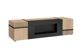 TV-onderkast | Push-to-open-functie | Kleur: eiken Hickory Jackson / zwart | Bio-ethanolopenhaard | Maten: 150 x 50 x 42 cm | 2 vakken | voor de woonkamer