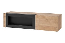 TV-onderkast / bio-ethanol haard / kleur: Ribbeck eik / mat zwart / 1 klapdeur / afmetingen: 160 x 45 x 42 cm / 1 vak / push-to-open functie