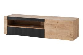 TV-onderkast / push-to-open functie / kleur: Ribbeck eik / mat zwart / 2 klapdeuren / afmetingen: 160 x 45 x 42 cm / 3 vakken / voor de woonkamer