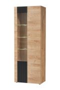 Vitrine | Farbe: Eiche Ribbeck / Schwarz matt | 2 Drehtüren | inkl. LED-Beleuchtung | 11 Fächer | Maße: 70 x 40 x 192 cm | Push-to-open Funktion