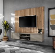 Woonwand / Kleur: Kleigrijs / Artisan eiken / Push-to-open functie / 160 x 35 x 148 cm / 1 TV-onderkast / Modern design / 1 wandpaneel