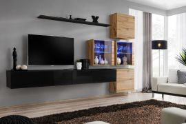 Bovenkast met buitengewoon design Balestrand 302, kleur: zwart / eik Wotan - Afmetingen: 200 x 310 x 40 cm (H x B x D), met push-to-open functie