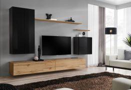 Eenvoudige hangkast Balestrand 30, kleur: zwart / eiken Wotan - Afmetingen: 160 x 270 x 40 cm (H x B x D), met vijf deuren