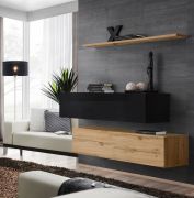 Twee stijlvolle TV-onderkasten Balestrand 351, kleur: eiken Wotan / zwart – afmetingen: 110 x 130 x 30 cm (H x B x D), met wandplank / wandrek