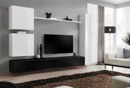 Woonwand in de moderne stijl Balestrand 117 Kleur: wit / zwart - Afmetingen: 180 x 280 x 40 cm (H x B x D), met push-to-open-functie