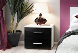Modern nachtkastje met twee laden Salmeli 33, kleur: wit / zwart - Afmetingen: 40 x 50 x 40 cm (H x B x D)