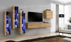 Woonwand in modern design Balestrand 196, kleur: eiken Wotan – afmetingen: 160 x 330 x 40 cm (H x B x D), met push-to-open-functie