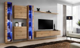 Woonwand in het functionele design Balestrand 244, kleur: eiken Wotan – afmetingen: 180 x 330 x 40 cm (H x B x D), met 15 vakken