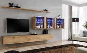 Modern wandmeubel Balestrand 260, kleur: Eik Wotan - Afmetingen: 150 x 340 x 40 cm (H x B x D), met push-to-open functie