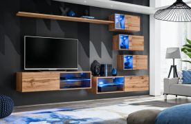 Elegante woonwand Volleberg 52, kleur: eiken Wotan – afmetingen: 150 x 250 x 40 cm (H x B x D), met push-to-open-functie