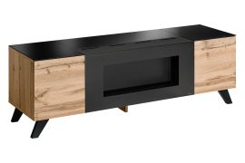 TV-onderkast / push-to-open functie / kleur: Wotan eiken / zwart / bio-ethanol haard / afmetingen: 150 x 45 x 47 cm / 2 vakken / voor de woonkamer