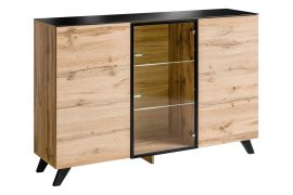 Ladekast met LED-verlichting Nautnes 06, kleur: eiken Wotan / zwart - Afmetingen: 100 x 150 x 40 cm (H x B x D), met negen vakken
