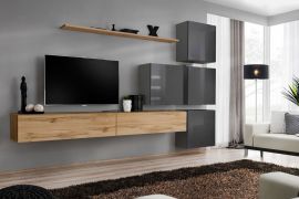 Modern wandmeubel Balestrand 143, kleur: eiken Wotan / grijs - Afmetingen: 200 x 310 x 40 cm (H x B x D), met voldoende opbergruimte