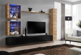 Hangelement met push-to-open functie Balestrand 285, kleur: Wotan eik / zwart - Afmetingen: 180 x 280 x 40 cm (H x B x D), met vijf deuren