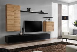 Bijzondere woonwand Balestrand 29, kleur: eiken Wotan / zwart - Afmetingen: 160 x 270 x 40 cm (H x B x D), met push-to-open-functie