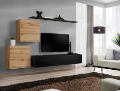 Moderne woonwand Balestrand 77, kleur: eiken Wotan / zwart - afmetingen: 150 x 250 x 40 cm (H x B x D), met genoeg opbergruimte