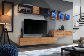 Elegante woonwand Valand 12, kleur: eiken Wotan / zwart - Afmetingen: 170 x 280 x 40 cm (H x B x D), met push-to-open-functie