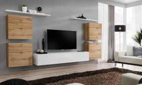 Moderne stijl wandmeubel Balestrand 59, kleur: eiken Wotan / wit - afmetingen: 150 x 320 x 40 cm (H x B x D), met veel opbergruimte
