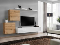 Woonwand met genoeg opbergruimte Balestrand 76, kleur: eiken Wotan / wit - Afmetingen: 150 x 250 x 40 cm (H x B x D), met drie deuren