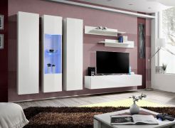 Bovenkast met push-to-open functie Hompland 38, kleur: wit - Afmetingen: 170 x 260 x 40 cm (H x B x D), met blauwe LED-verlichting