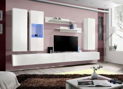 Hangende woonwand Hompland 58, kleur: wit - Afmetingen: 170 x 320 x 40 cm (H x B x D), met push-to-open-functie