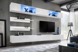 Hompland 93 woonkamerwand, kleur: wit - afmetingen: 180 x 320 x 40 cm (H x B x D), met blauwe LED verlichting