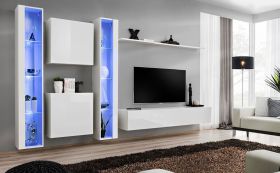 Moderne woonwand Balestrand 241, kleur: wit - Afmetingen: 180 x 330 x 40 cm (H x B x D), met vijf deuren