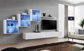 Functioneele woonwand Balestrand 305, kleur: wit - afmetingen: 150 x 330 x 40 cm (H x B x D), met vijf deuren
