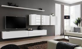 Bijzondere woonwand Balestrand 97, kleur: wit - Afmetingen: 150 x 340 x 40 cm (H x B x D), met vijf deuren