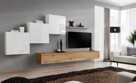 Balestrand 156 hangelement, kleur: wit / eiken Wotan - Afmetingen: 150 x 330 x 40 cm (H x B x D), met vijf deuren en 10 vakken