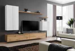 Moderne woonwand Balestrand 28, kleur: wit / eiken Wotan - Afmetingen: 160 x 270 x 40 cm (H x B x D), met 12 vakken