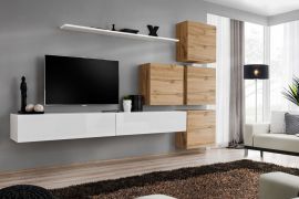 Balestrand 140 hangelement, kleur: wit / eiken Wotan - Afmetingen: 200 x 310 x 40 cm (H x B x D), met push-to-open functie