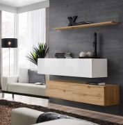 Twee moderne TV-onderkasten met vier vakken Balestrand 349, kleur: eiken Wotan / wit - afmetingen: 110 x 130 x 30 cm (H x B x D), met bovenplank