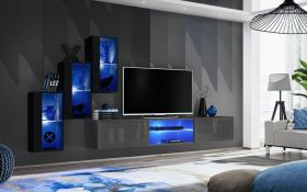Hangelement met drie hangkasten Volleberg 26, kleur: zwart/grijs - Afmetingen: 120 x 210 x 40 cm (H x B x D), met vijf deuren