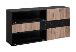 Ladekast / kleur: zwart / eiken vicking / zwart marmer / dressoir / 1 lade / geribbeld front / 160 x 45 x 82 cm / push-to-open functie / 5 vakken