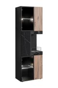 Vitrinekast / incl. bio-ethanol haard / kleur: zwart / eiken vicking / zwart marmer / incl. LED-verlichting / push-to-open functie / 60 x 40 x 182 cm