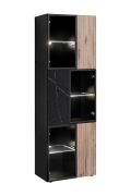 Vitrinekast / kleur: zwart / eiken vicking / zwart marmer / incl. LED-verlichting / 6 deuren / push-to-open functie / 60 x 40 x 182 cm / 12 vakken