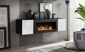 Hangende ladekast met open haard Raudberg 47, kleur: wit / zwart - Afmetingen: 40 x 160 x 40 cm (H x B x D), met push-to-open functie