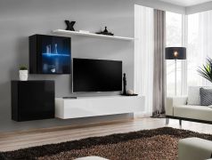 Elegant Balestrand 230 wandmeubel, kleur: zwart / wit - Afmetingen: 150 x 250 x 40 cm (H x B x D), met drie deuren